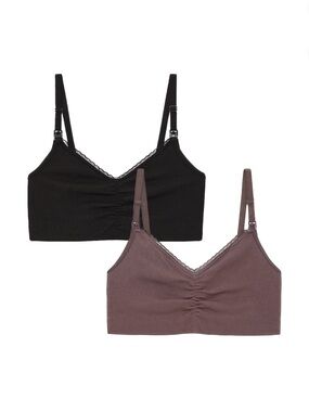 Joyspun Women's Maternity Ribbed Cotton-Blend Nursing Bralette, 2-Pack